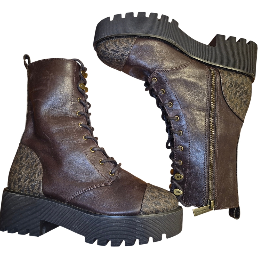 Michael Kors Brown Leather Logo Combat Boot  Women's  size 6